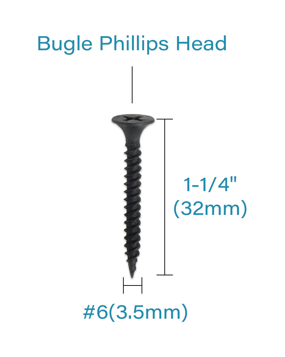 IMSCREWS Black #6 x 1-1/4 Inch Drywall Screws, Flat Head Phillips Wood Screws 100pcs, Sheetrock Screws with Fine Thread Phosphate, Self Tapping Screws for Metal, Drywall, Wooden, Outdoor and Indoor