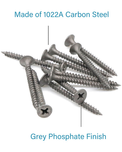 Drywall Screws, 6 x 1-3/8 Inch Phillips Flat Head Wood Screws with Fine Thread Grey Phosphate 200pcs, Self-Tapping Carbon Steel Interior Screws for Timber MDF Sheetrock by IMSCREWS