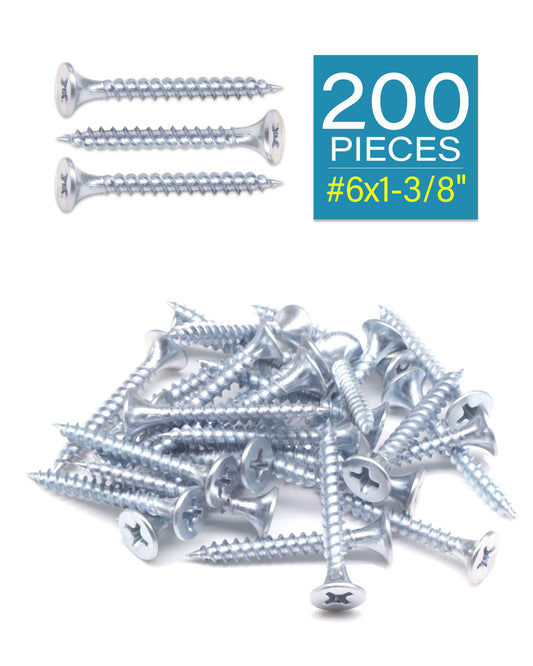 IMScrews 200шт #6 x 1-3/8" Шурупы для гипсокартона с плоской головкой Phillips с тонкой резьбой и острым концом Шуруп по дереву, углеродистая сталь 1022A, оцинкованный