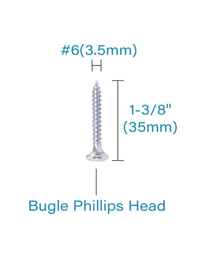 IMScrews 200шт #6 x 1-3/8" Шурупы для гипсокартона с плоской головкой Phillips с тонкой резьбой и острым концом Шуруп по дереву, углеродистая сталь 1022A, оцинкованный