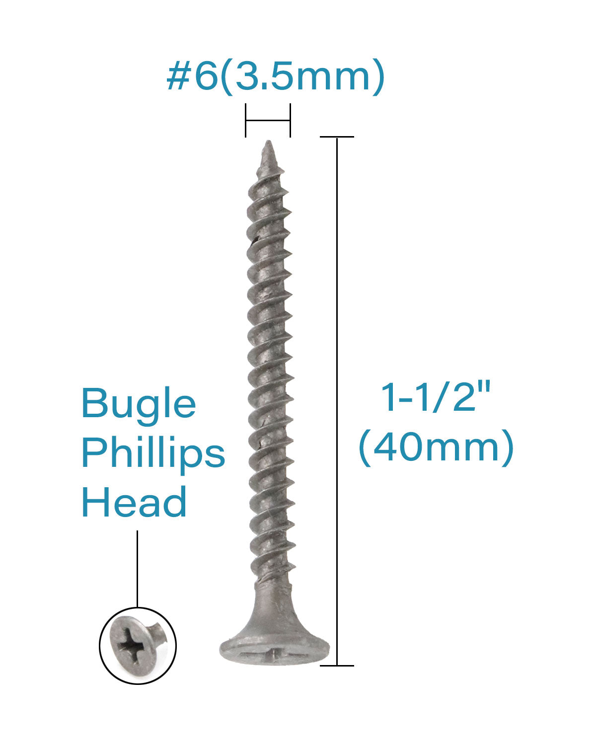 Drywall Screws, 200PCS #6 x 1-1/2" Flat Head Phillips Wood Screws, Sheetrock Screws with Fine Thread Gray Phosphate, Self Tapping Screws for Metal, Drywall, Wooden, Outdoor and Indoor by IMSCREWS