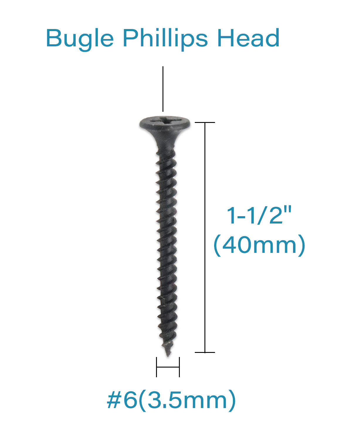 IMScrews 200pcs #6x1-1/2" Flat Head Phillips Drywall Screws Fine Thread Sharp Point Wood Screw, Carbon Steel 1022A, Black Phosphate
