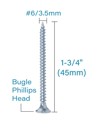 IMScrews 100pcs #6 x 1-3/4" Flat Head Phillips Drywall Screws Fine Thread Sharp Point Wood Screw, Carbon Steel 1022A, Zinc Coated