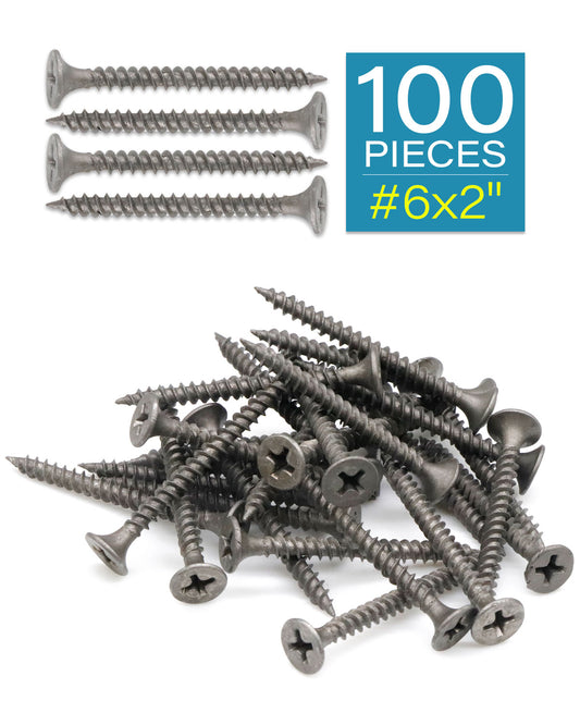 IMScrews 100 шт. #6 x 2 дюйма Шурупы для гипсокартона с плоской головкой и крестообразным шлицем Шуруп по дереву с тонкой резьбой и острым концом, углеродистая сталь 1022A, серый фосфат