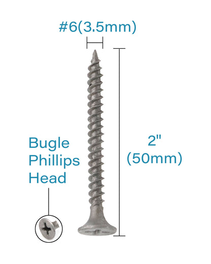 IMScrews 100pcs #6 x 2" Flat Head Phillips Drywall Screws Fine Thread Sharp Point Wood Screw, Carbon Steel 1022A, Gray Phosphate