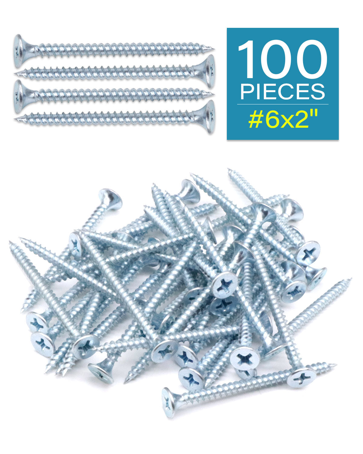 IMScrews 100шт #6 x 2" Шурупы для гипсокартона с плоской головкой и крестообразным шлицем Шуруп с тонкой резьбой и острым концом, углеродистая сталь 1022A, оцинкованный