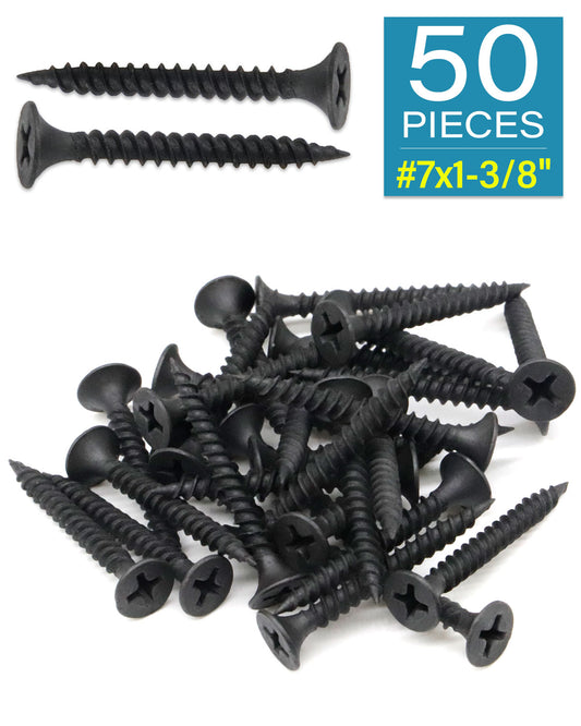 IMScrews 50шт #7 x 1-3/8" Шурупы для гипсокартона с плоской головкой и крестообразным шлицем Шуруп с тонкой резьбой и острым концом, углеродистая сталь 1022A, черный фосфат