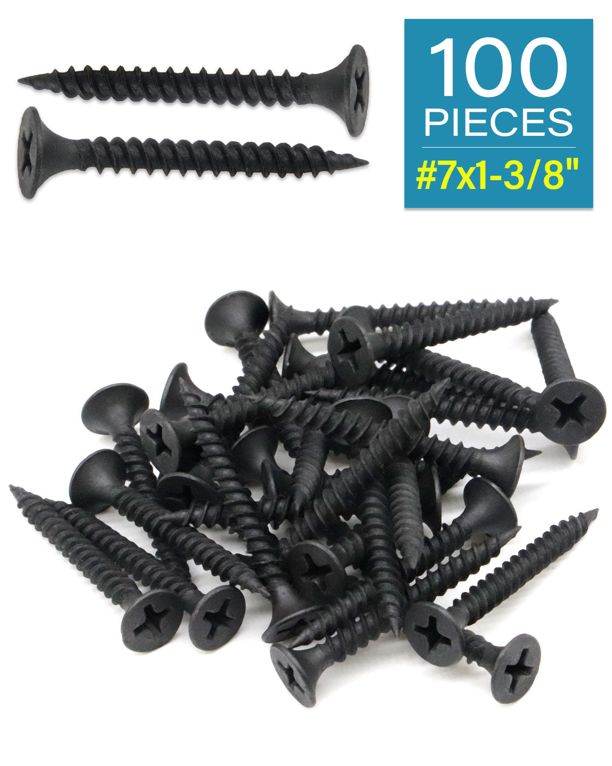 IMSCREWS Drywall Screws, 7 x 1-3/8 Inch Phillips Flat Wood Screws 200pcs, Fine Thread Black Phosphate, Self-Tapping Carbon Steel Interior Screws for Timber MDF Sheetrock