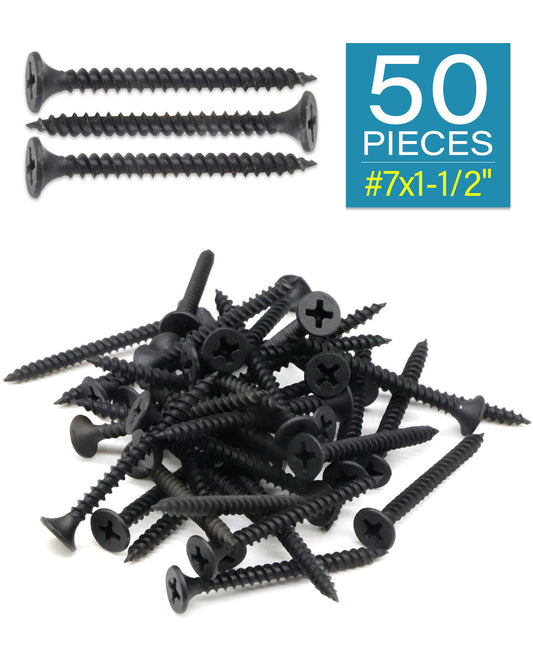 IMScrews 50шт #7x1-1/2" Шурупы для гипсокартона с плоской головкой и крестообразным шлицем Шуруп с тонкой резьбой и острым концом, углеродистая сталь 1022A, черный фосфат