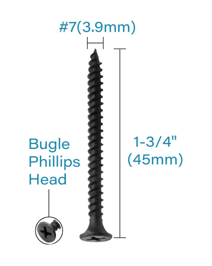 IMScrews 50шт #7x1-3/4" Шурупы для гипсокартона с плоской головкой и крестообразным шлицем Шуруп с тонкой резьбой и острым концом, углеродистая сталь 1022A, черный фосфат
