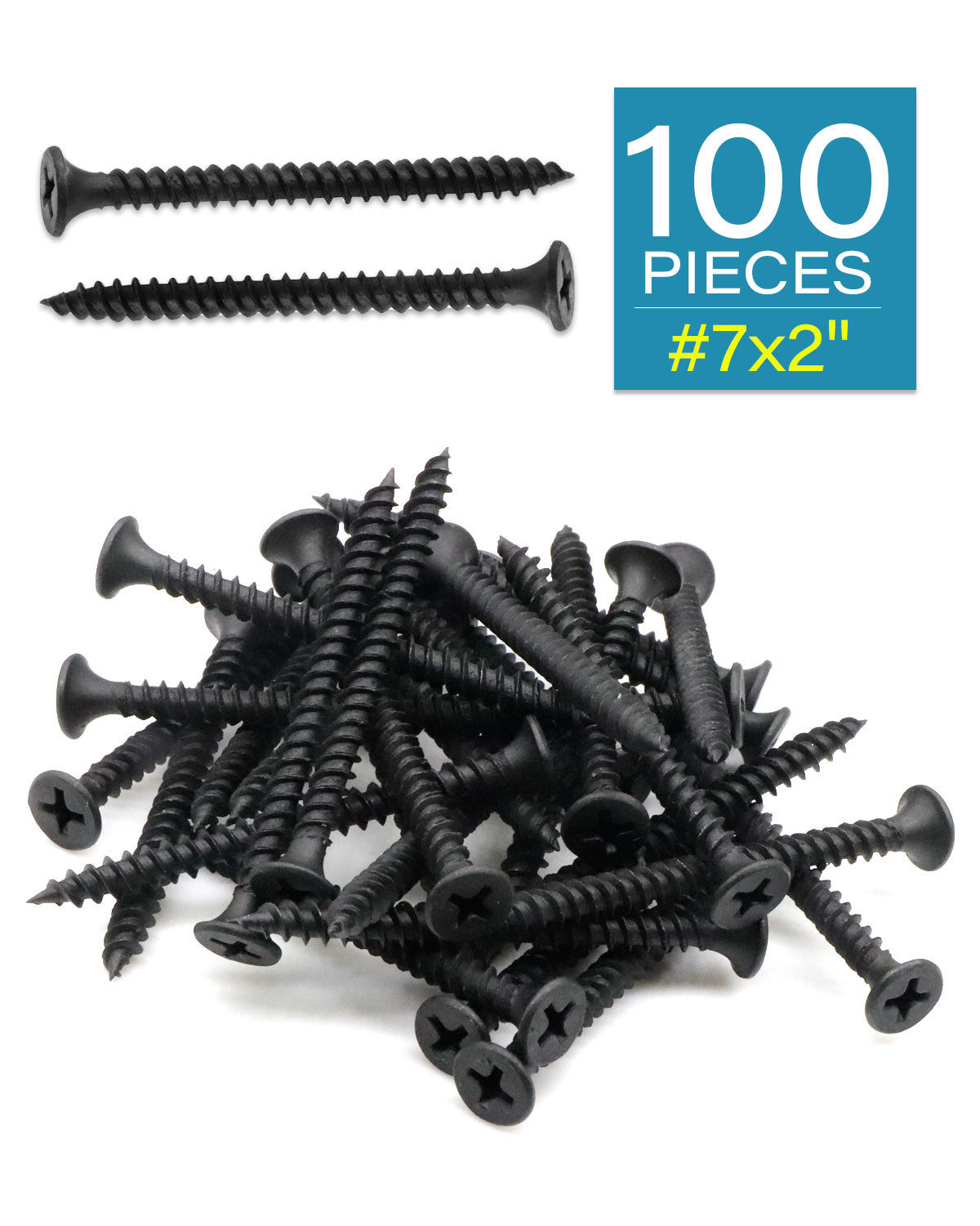 IMScrews 100шт #7x2" Шурупы для гипсокартона с плоской головкой Phillips с тонкой резьбой и острым концом Ассортимент шурупов по дереву, углеродистая сталь 1022A, черный фосфат