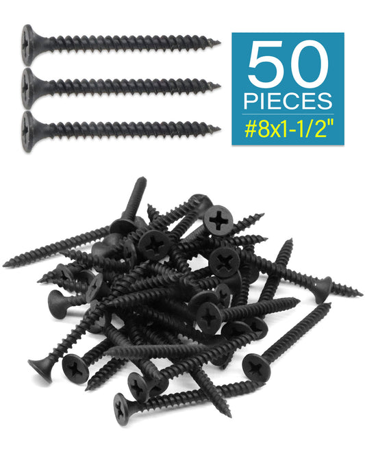 IMScrews 50шт #8x1-1/2" Шурупы для гипсокартона с плоской головкой Phillips с тонкой резьбой и острым концом Ассортимент шурупов по дереву, углеродистая сталь 1022A, черный фосфат