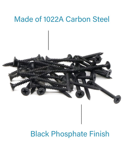 IMScrews 100шт #8x1-1/2" Шурупы для гипсокартона с плоской головкой и крестообразным шлицем. Набор шурупов для дерева с тонкой резьбой и острым концом, углеродистая сталь 1022A, черный фосфат.