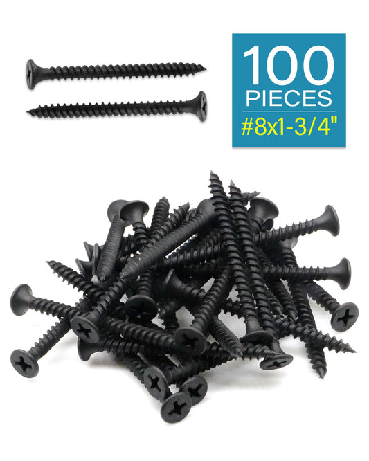 IMScrews 100шт #8x1-3/4" Шурупы для гипсокартона с плоской головкой и крестообразным шлицем. Набор шурупов для дерева с тонкой резьбой и острым концом, углеродистая сталь 1022A, черный фосфат.