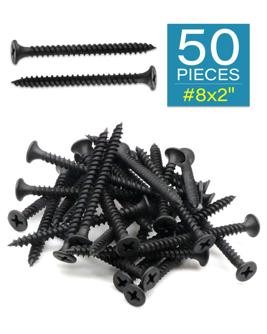 IMScrews, 50 шт. # 8x2 дюйма, шурупы для гипсокартона с плоской головкой и крестообразным шлицем, с тонкой резьбой и острым концом, набор шурупов по дереву, углеродистая сталь 1022A, черный фосфат