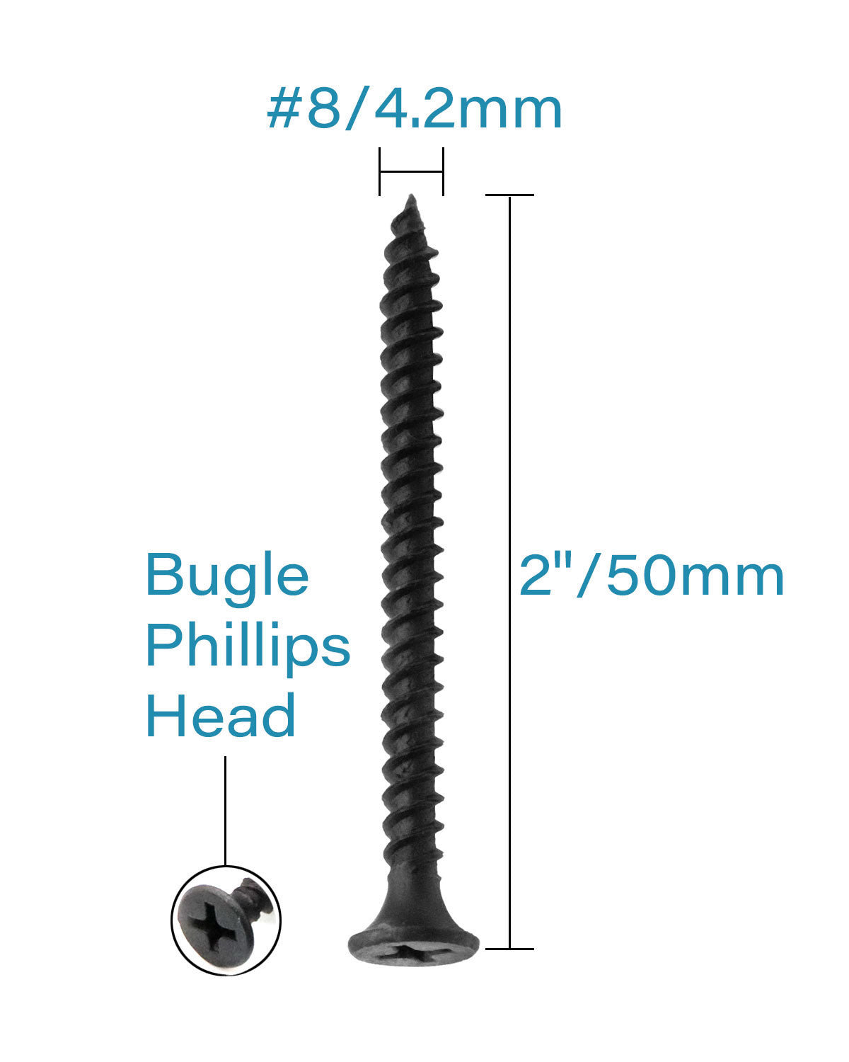 IMScrews 50pcs #8x2" Flat Head Phillips Drywall Screws Fine Thread Sharp Point Wood Screw Assortment Kit, Carbon Steel 1022A, Black Phosphate