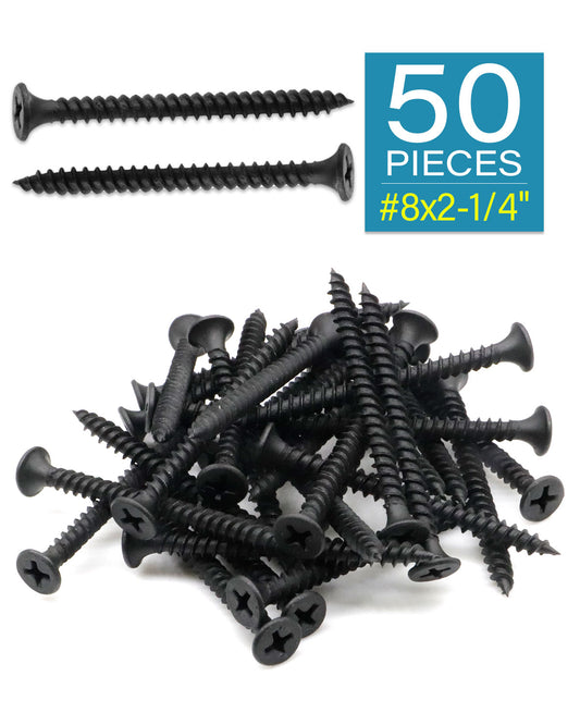 IMScrews 50шт #8x2-1/4" Шурупы для гипсокартона с плоской головкой и крестообразным шлицем. Набор шурупов для дерева с тонкой резьбой и острым концом, углеродистая сталь 1022A, черный фосфат.