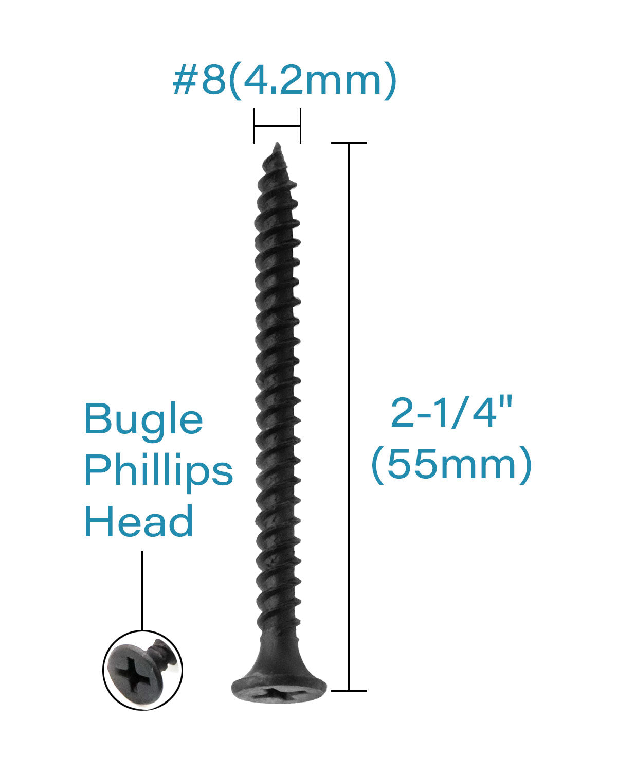 IMScrews 100pcs #8x2-1/4" Flat Head Phillips Drywall Screws Fine Thread Sharp Point Wood Screw Assortment Kit, Carbon Steel 1022A, Black Phosphate