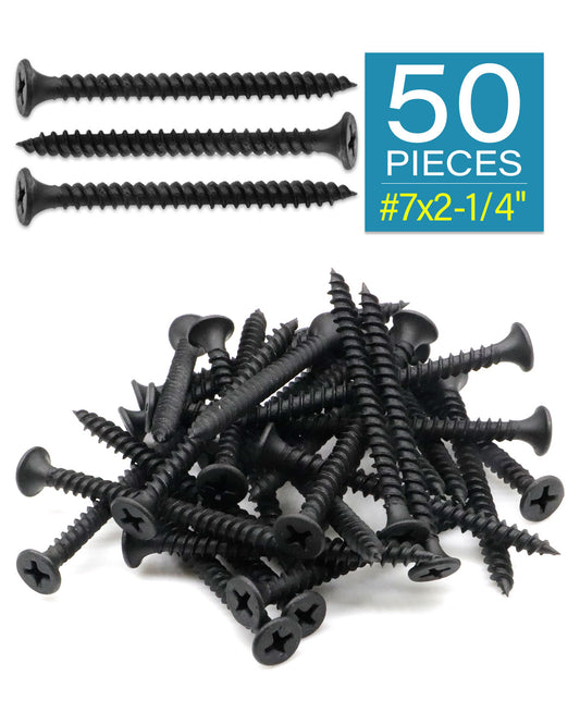 IMScrews 50шт #7x2-1/4" Шурупы для гипсокартона с плоской головкой и крестообразным шлицем. Набор шурупов для дерева с тонкой резьбой и острым концом, углеродистая сталь 1022A, черный фосфат.