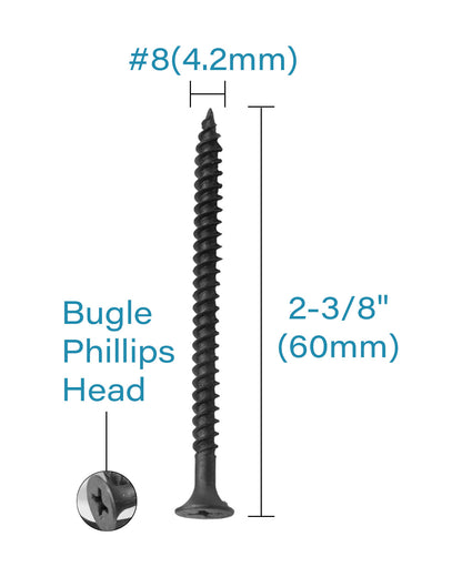 IMScrews 50pcs #8x2-3/8" Flat Head Phillips Drywall Screws Fine Thread Sharp Point Wood Screw Assortment Kit, Carbon Steel 1022A, Black Phosphate