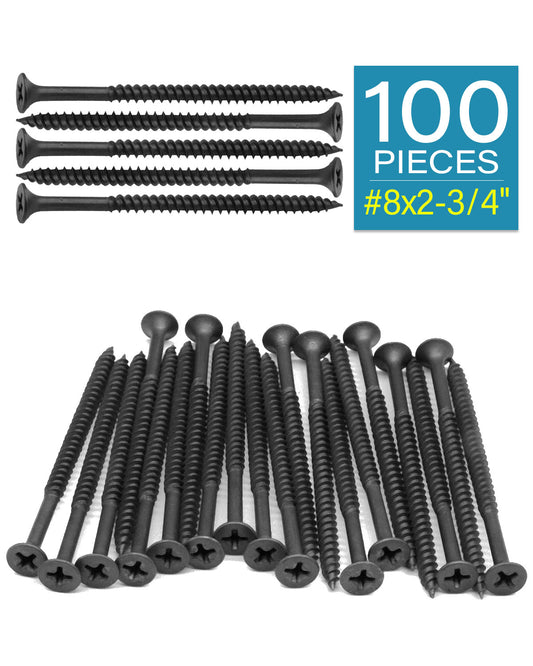 IMScrews 100шт #8x2-3/4" Шурупы для гипсокартона с плоской головкой и крестообразным шлицем. Набор шурупов для дерева с тонкой резьбой и острым концом, углеродистая сталь 1022A, черный фосфат.