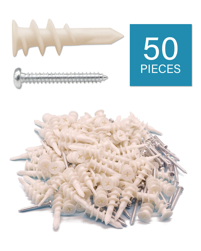 IMScrews 50pcs Plastic Self Drilling Drywall Anchors with Screws Assortment Kit, Wall Anchors Kit with 25pcs Screws/25pcs Drywall Anchors - IMSCREWS