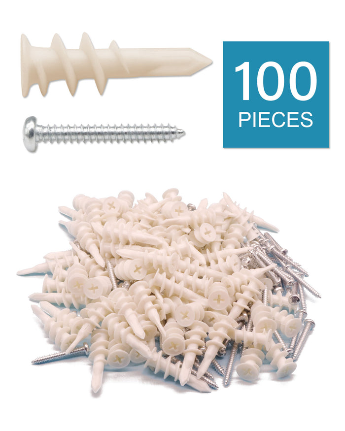 IMScrews 100pcs Plastic Self Drilling Drywall Anchors with Screws Assortment Kit, Wall Anchors Kit with 50pcs Screws/50pcs Drywall Anchors - IMSCREWS