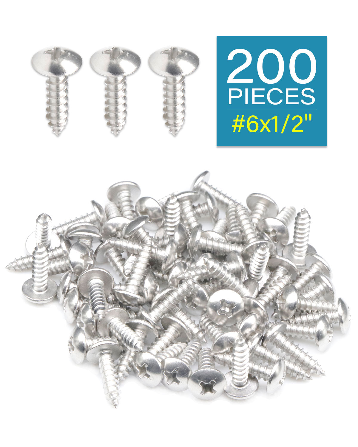IMScrews 200 шт. #6 x 1/2 дюйма (12 мм) шурупы с крестообразной головкой для дерева, сверхмощные шурупы из нержавеющей стали 18/8 (304)