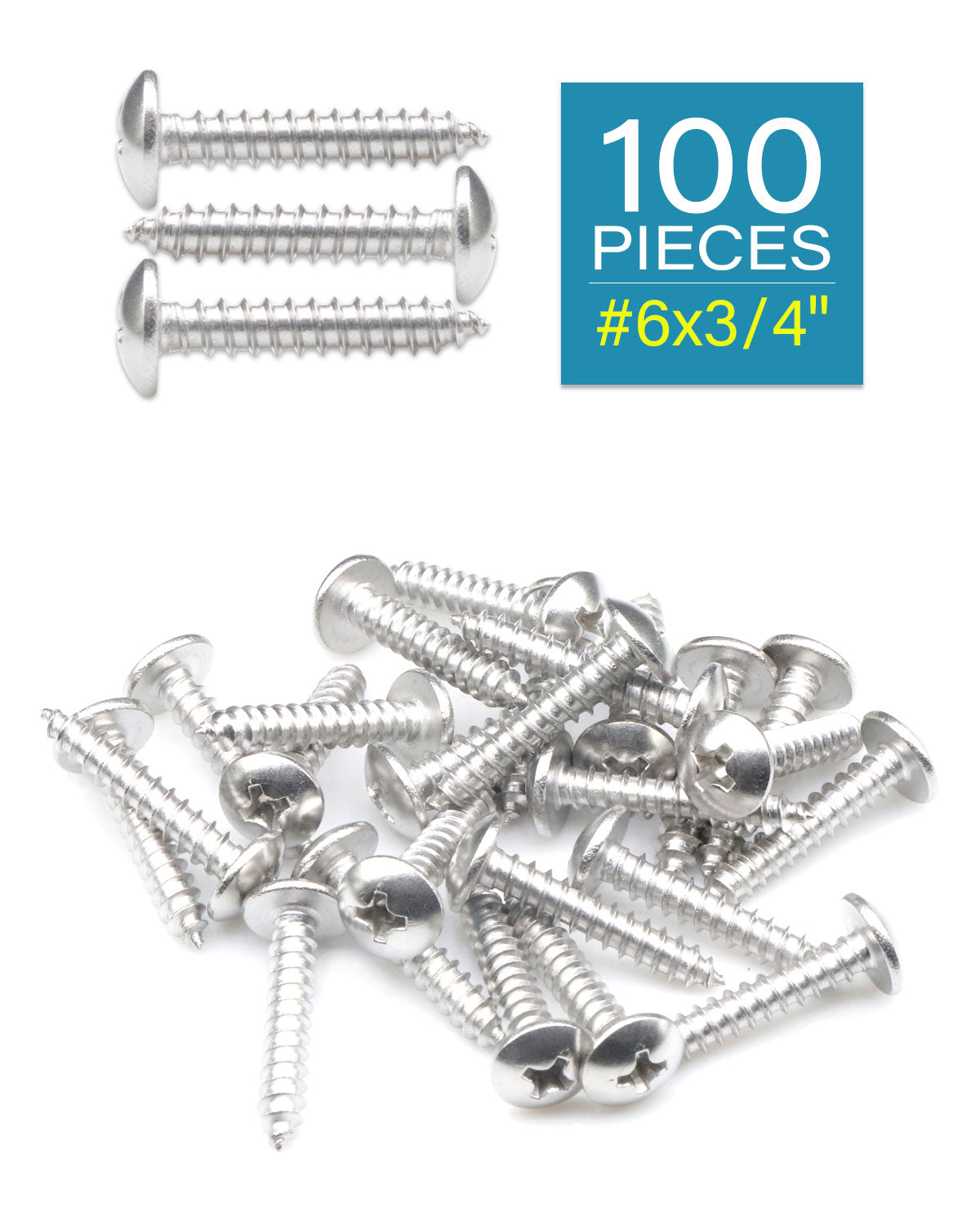 IMScrews 100 Qty #6 x 3/4"(20mm) Truss 304 Stainless Phillips Head Wood Screws