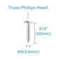 IMScrews 100 Qty #6 x 3/4"(20mm) Truss 304 Stainless Phillips Head Wood Screws