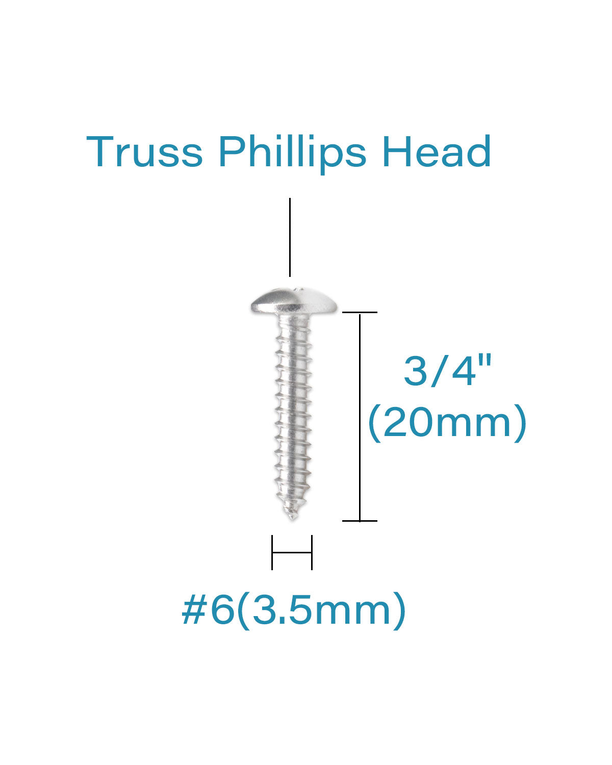 IMScrews 100 Qty #6 x 3/4"(20mm) Truss 304 Stainless Phillips Head Wood Screws