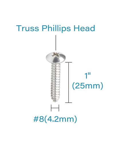 IMScrews #8 x 1"(25mm) 200Pcs 304 Stainless Steel Phillips Truss Head Self Tapping Sheet Metal Screws Assortment Kit