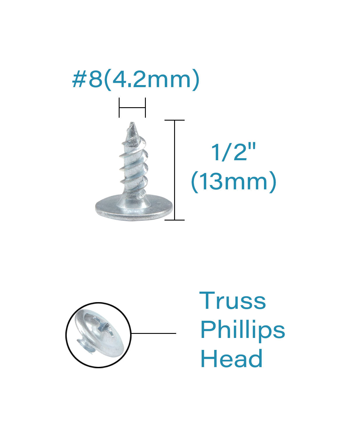 #8 x 1/2" Wood Screws 100pcs Self Tapping Modified Truss Head Screws Zinc Standard Thread for Wood Work MDF