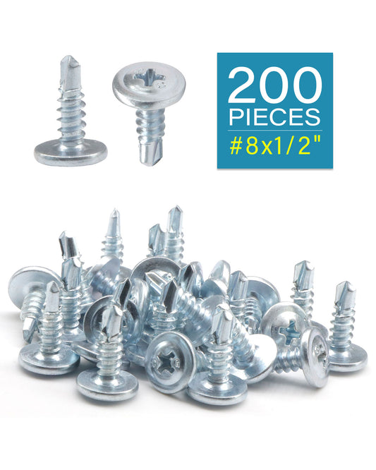 IMScrews 200pcs #8 x 1/2" Self Drilling Truss Head Screws Standard Thread Wood Work MDF Zinc