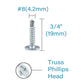 IMScrews 200pcs #8 x 3/4" Self Drilling Truss Head Screws Standard Thread Wood Work MDF Zinc