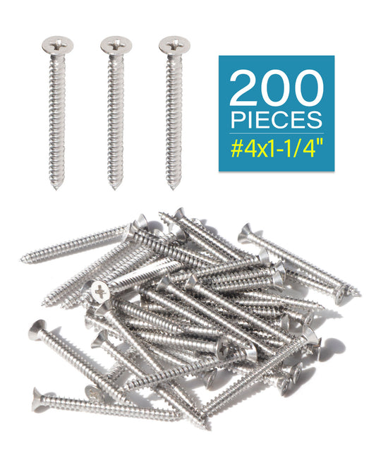 IMScrews 200 шт. #4 x 1-1/4 дюйма (32 мм) шурупы по дереву Phillips с плоской головкой из нержавеющей стали 18-8 (304) саморезы из нержавеющей стали с потайной головкой