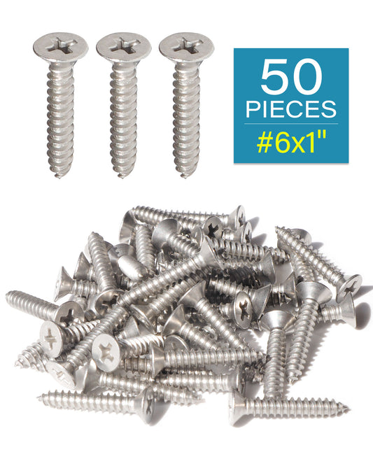 IMScrews 50 шт. #6 x 1 дюйм (25 мм) шурупы по дереву Phillips с плоской головкой из нержавеющей стали 18-8 (304) саморезы из нержавеющей стали с потайной головкой