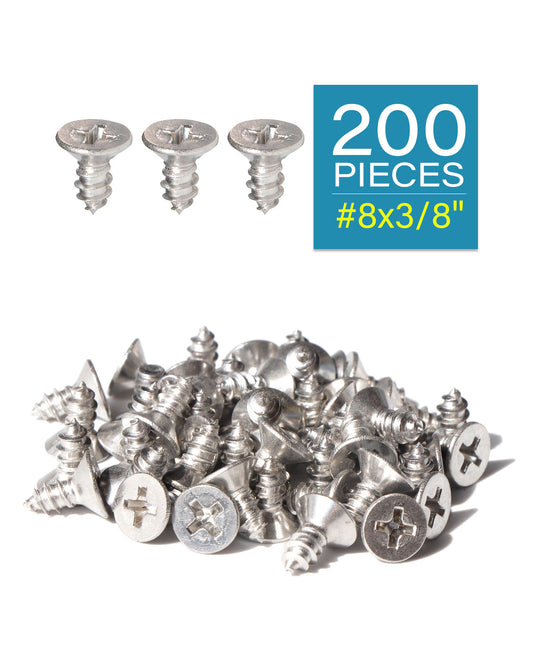 IMScrews 200 шт. #8 x 3/8" (9,5 мм) шурупы по дереву Phillips с плоской головкой из нержавеющей стали 18-8 (304) саморезы из нержавеющей стали с потайной головкой