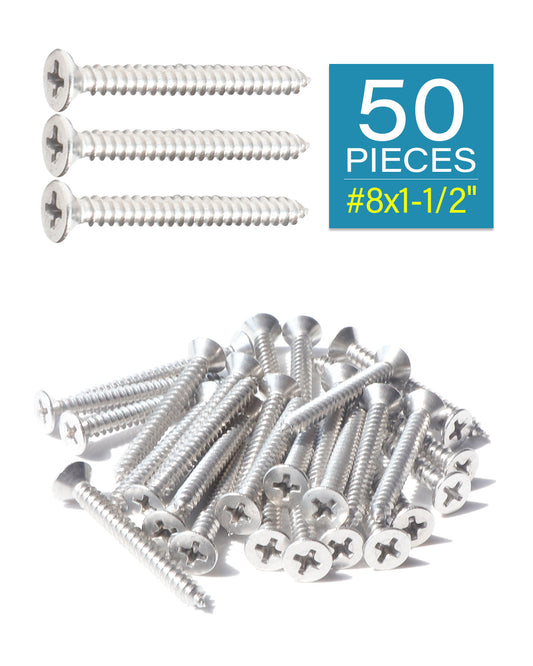 IMScrews 50 шт. #8 x 1-1/2 дюйма (38 мм) шурупы Phillips с плоской головкой из нержавеющей стали 18-8 (304) саморезы из нержавеющей стали с потайной головкой