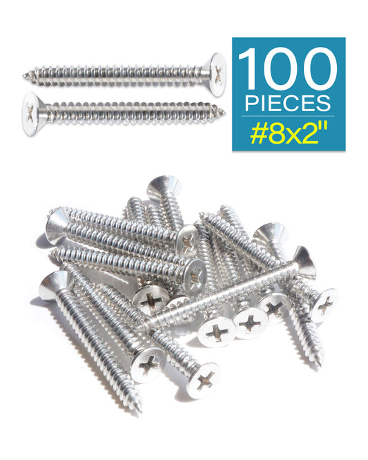 IMScrews 100 шт. #8 x 2 дюйма (50 мм) шурупы по дереву Phillips с плоской головкой из нержавеющей стали 18-8 (304) саморезы из нержавеющей стали с потайной головкой