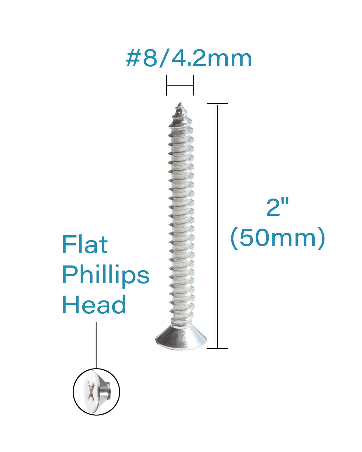 IMScrews 50 шт. #8 x 2 дюйма (50 мм) шурупы по дереву Phillips с плоской головкой из нержавеющей стали 18-8 (304) саморезы из нержавеющей стали с потайной головкой
