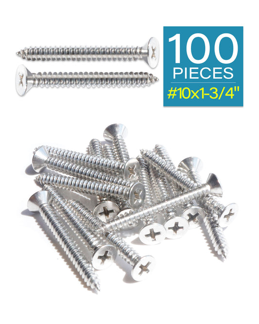 IMScrews 100 шт. #10 x 1-3/4 дюйма (45 мм) шурупы по дереву Phillips с плоской головкой из нержавеющей стали 18-8 (304) саморезы из нержавеющей стали с потайной головкой