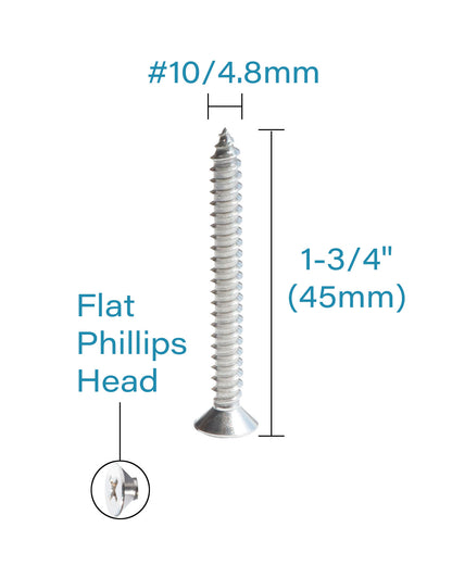 IMScrews 100pcs #10 x 1-3/4" (45mm) Stainless Flat Head Phillips Wood Screws 18-8 (304) Stainless Steel Countersunk Self Tapping Screws