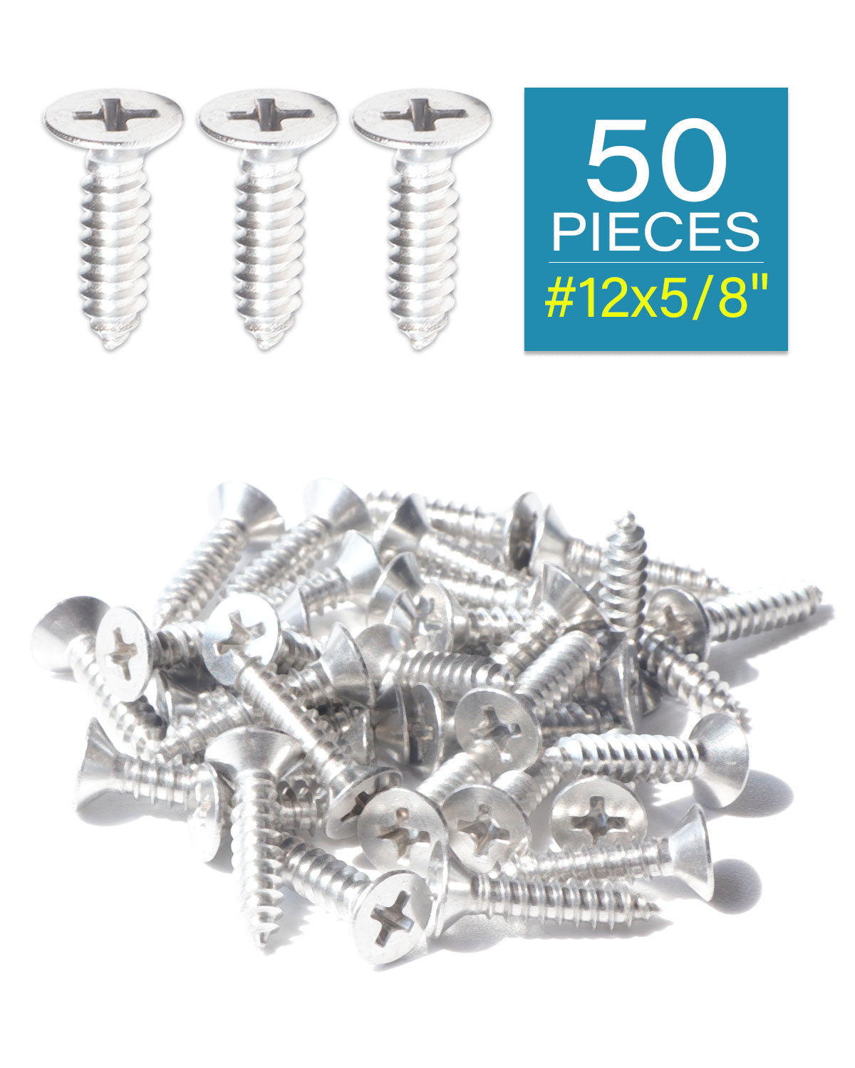 IMScrews 50 шт. #12 x 5/8" (16 мм) шурупы по дереву Phillips с плоской головкой из нержавеющей стали 18-8 (304) саморезы из нержавеющей стали с потайной головкой