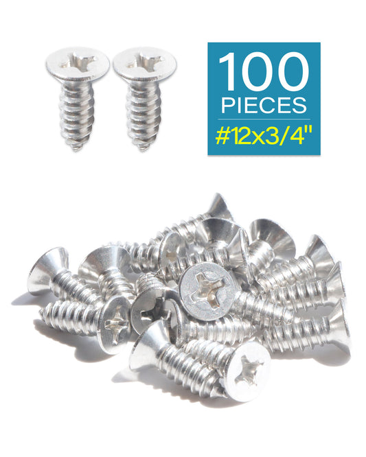 IMScrews 100 шт. # 12 x 3/4 дюйма (19 мм) шурупы Phillips с плоской головкой из нержавеющей стали 18-8 (304) саморезы из нержавеющей стали с потайной головкой