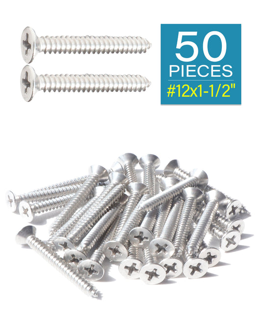 IMScrews 50 шт. #12 x 1-1/2 дюйма (38 мм) шурупы Phillips с плоской головкой из нержавеющей стали 18-8 (304) саморезы из нержавеющей стали с потайной головкой