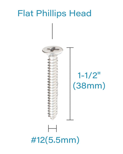IMScrews 50 шт. #12 x 1-1/2 дюйма (38 мм) шурупы Phillips с плоской головкой из нержавеющей стали 18-8 (304) саморезы из нержавеющей стали с потайной головкой