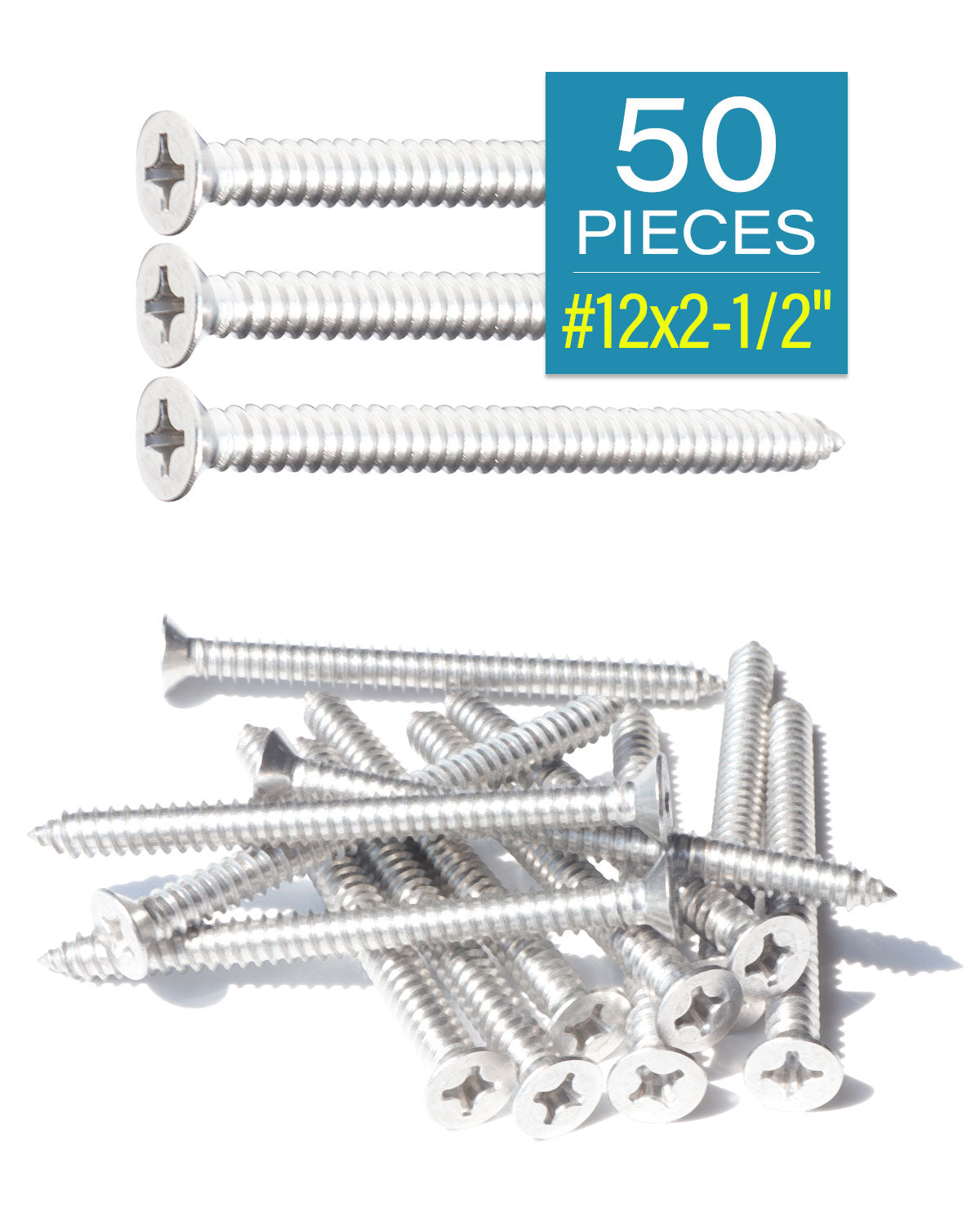 IMSCREWS Шурупы для шкафа # 12 x 2-1/2 дюйма Шурупы по дереву с плоской головкой Phillips 50 шт., Саморезы 18/8 из нержавеющей стали для работы с деревом внутри и снаружи