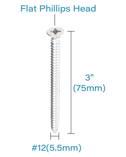 IMScrews 25pcs #12 x 3" (75mm) Stainless Flat Head Phillips Wood Screws 18-8 (304) Stainless Steel Countersunk Self Tapping Screws