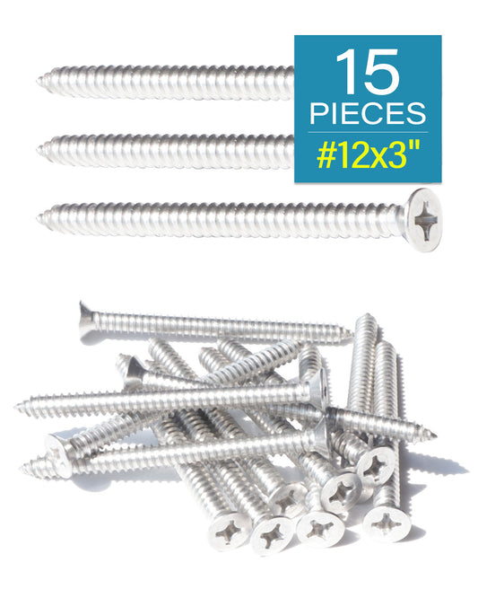 15 шт. # 12 x 3 дюйма (75 мм) шурупы по дереву Phillips с плоской головкой из нержавеющей стали 18-8 (304) саморезы из нержавеющей стали с потайной головкой